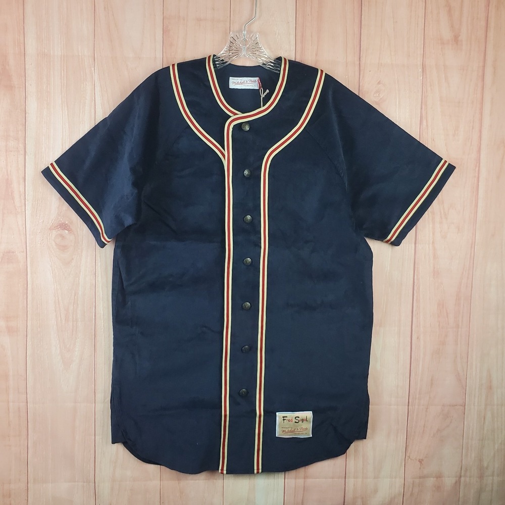Mitchell & Ness Fred Segal Mens Corduroy Baseball Jersey Large Navy Stripes